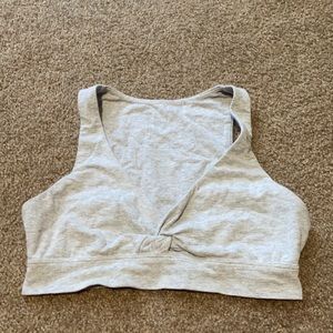 Grey front twist sports bra
